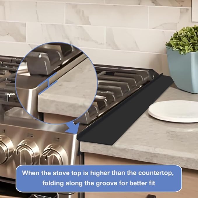 Gosmol Silicone Stove Gap Covers Folding,25 Inches Stove Gap Filler 2pcs,Kitchen Sealing Strip Between Electric Stove,Countertop,Oven Spacer Black