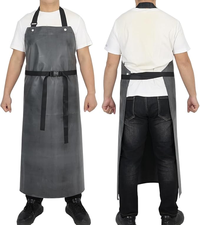 Thick Rubber Apron, Waterproof Apron Butcher Heavy Duty Chemical Resistant Adjustable Work Apron