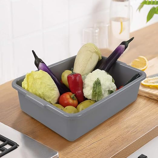 Farmoon 4 Packs 13 L Commercial Bus Tubs, Restaurant Dish Tub, Grey Plastic Wash Basins