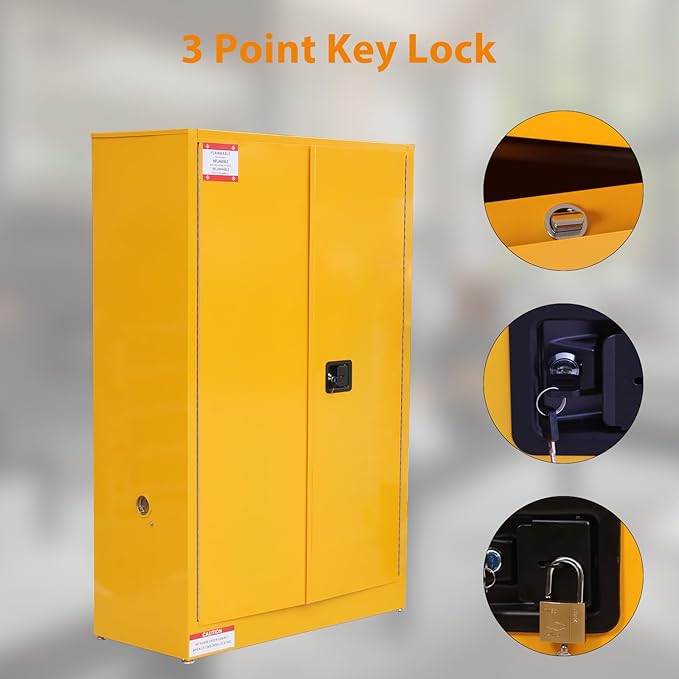 45 Gal Flammable Safety Cabinet, 43" x 18" x 65" Galvanized Steel Industrial Flammable Liquid Storage Cabinet with Adjustable Shelves, Fireproof Double-Wall Design, Manual Close Doors