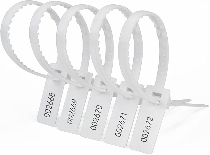 Heavy Duty Plastic Security Seal - Self Locking Tamper Evident Shipping Tags, Numbered Pull Tight Securing Straps for Truck Trailer, Length 337 mm 13.2" (White 1000 PCS)