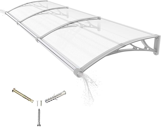 Awning for Door Entrance,32x120 Inches Awnings for Doors with Separate Drainage,Front Door Awning Exterior,Polycarbonate UV, Rain, and Snow Protection for Porch,Patio,Window,Deck
