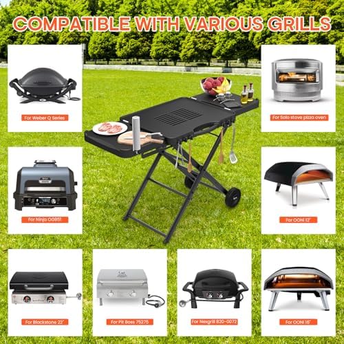 Grill Stand for Ninja Woodfire OG701, OG850, OG951, Portable Foldable Grill Table with Wheels & Side Shelf, 51" Large Space BBQ Table for Weber, Blackstone Griddle, Ooni Pizza Oven Accessories