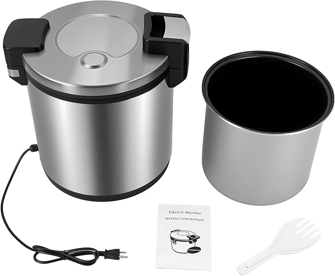6-Gal Electric Rice Warmer | Two Temperature Settings | 110V 110W Commercial Food Warmer with Flip Lid & Rice Spoon for Parties, Festival Banquets, Catering (Stainless Steel/American plug 110V)