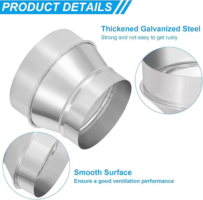 PATIKIL 6 Inch to 5 Inch Round Duct Reducer Increaser Connector, Galvanized Steel Air Duct Adapter Pipe Fitting for Bathroom Kitchen Inline Ventilation Systems, Silver Tone