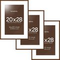 Homeforia 20x28 Picture Frame Brown, High End Dark Oak 20x28 Walnut Wooden Poster Frames with Mat 14x22, 20 x 28 Wood Frame Matted to 14 by 22, 28x20 Hanging Frames, Tempered Glass, Wall Kit, Set of 3
