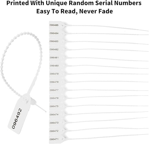 100 Plastic Security Seals Anti-Tamper Tags Fire Extinguisher Tags Numbered Zip Ties Disposable Pull Tite Safety Tags Inspection Label Tags (White)
