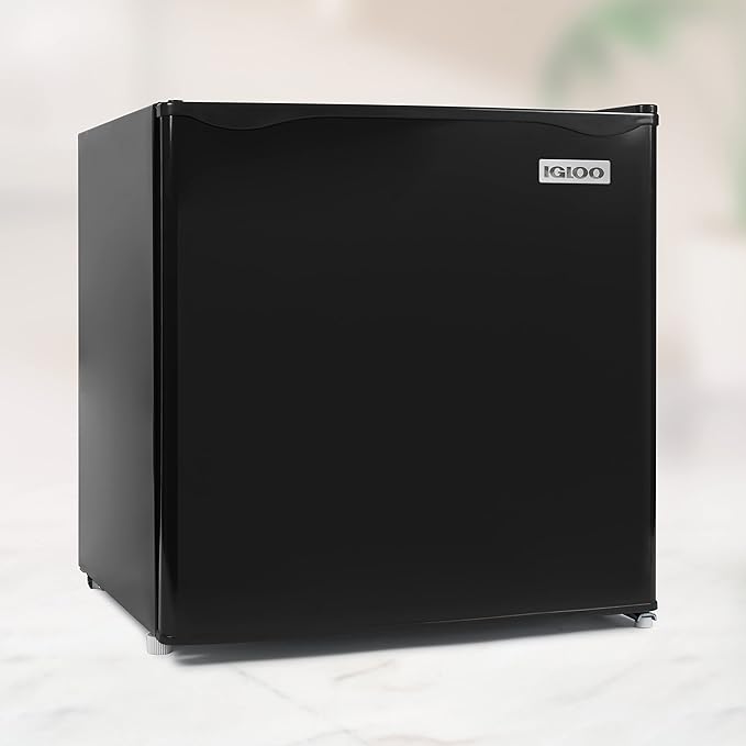 Igloo 1.6 Cu.Ft. Compact Refrigerator - Adjustable Thermostat, Glass Shelves, Includes Scraper, Ice Cube Freezer Drip Tray - Black