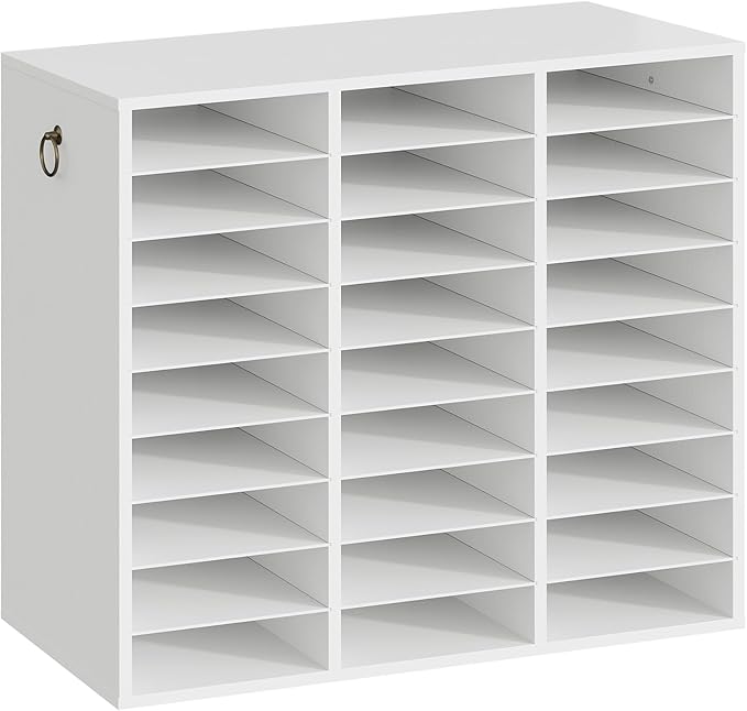 HOOBRO Literature Organizer, 27 Compartments Wooden Mail Organizer, Countertop Literature Sorter with Adjustable Shelves for Home, Office, School, Student Mailbox for Classroom, White WT27WF01