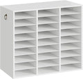 HOOBRO Literature Organizer, 27 Compartments Wooden Mail Organizer, Countertop Literature Sorter with Adjustable Shelves for Home, Office, School, Student Mailbox for Classroom, White WT27WF01