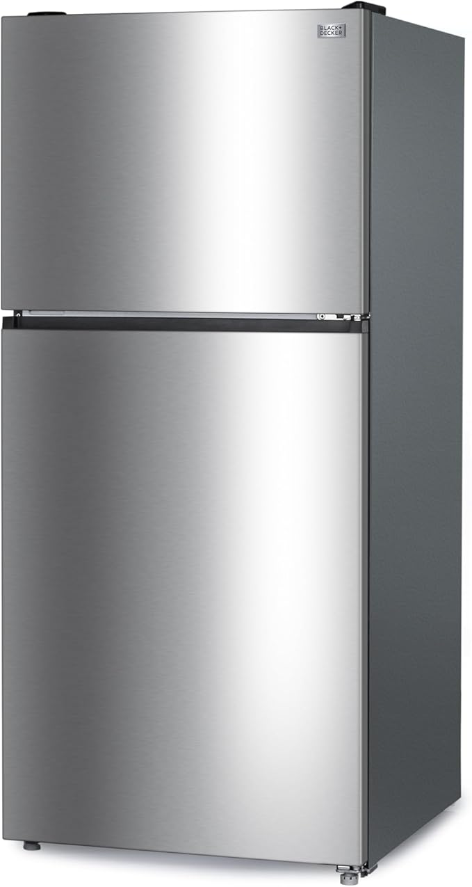 BLACK+DECKER 20.1 Cu. Ft. Top Mount Refrigerator with Ice Maker, 2-Door Refrigerator with Top Freezer, Freezer with Icemaker and Adjustable Temperature Control, ENERGY STAR, BR2010JIMS, Sliver