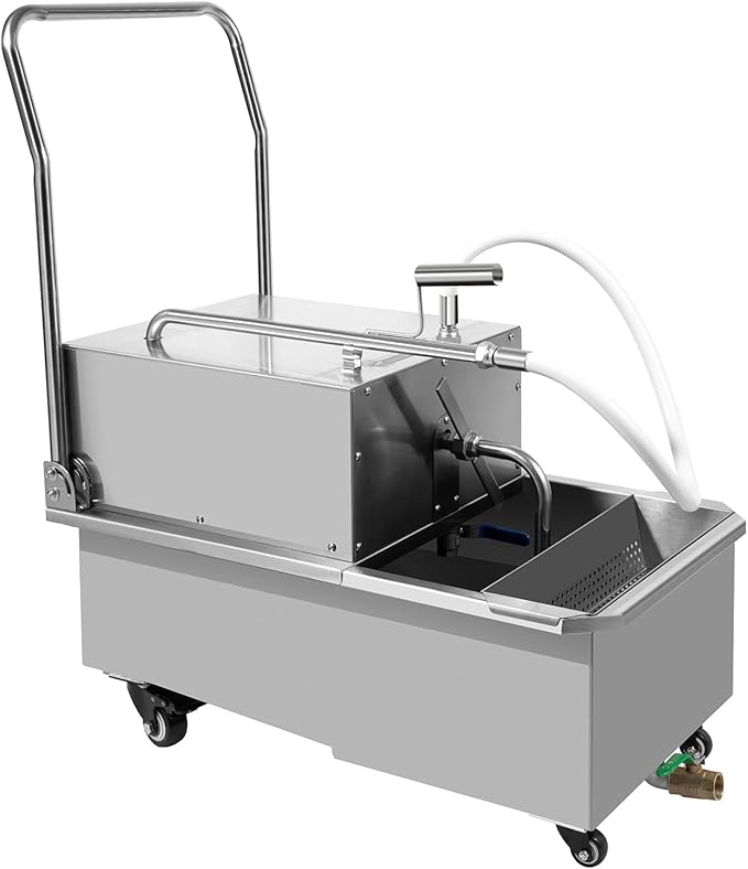 Commercial Gal Fryer Filter Machine, Stainless Steel Mobile Oil Filtration System with Overloading & Overheating Protection, Deep Fryer Oil Filter Cart for Restaurant, Supermarket, Canteen