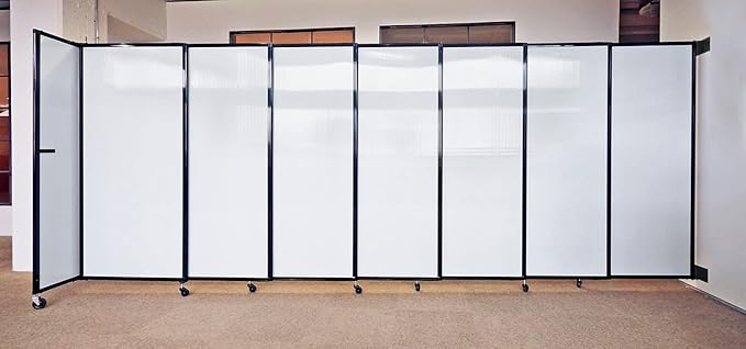 Wall-Mounted Sliding StraightWall Room Divider | Adjustable Widths | Locking Wheels | Room Separator | Up to 7'2" Wide x 4' Tall Red Fabric Panels
