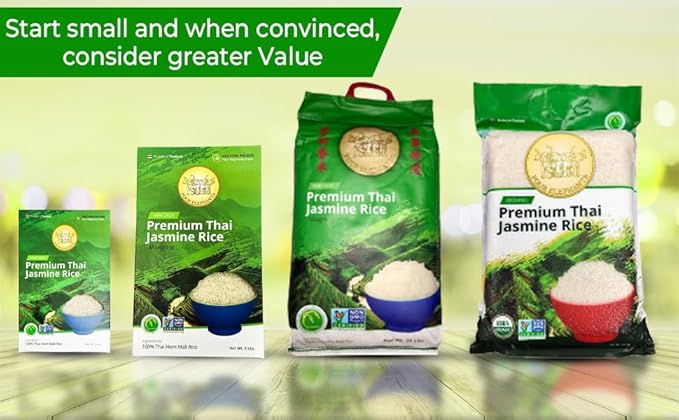 5 Pounds (LBS) Premium Thai Hom Mali Jasmine Rice | Endorsed By Pro Chefs | Four Elephants Brand | DIY Friendly Cooking Instructions Packaging