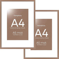 Homeforia A4 Picture Frame Mocha, High End Metal 8.3 x 11.7 Frames for Wall, A4 Photo Frame with Mat for A5 inch Print, 8.25 by 11.75 Mocha Poster Frames, 8.3x11.7 Frame with Glass, Wall Kit, Set of 2
