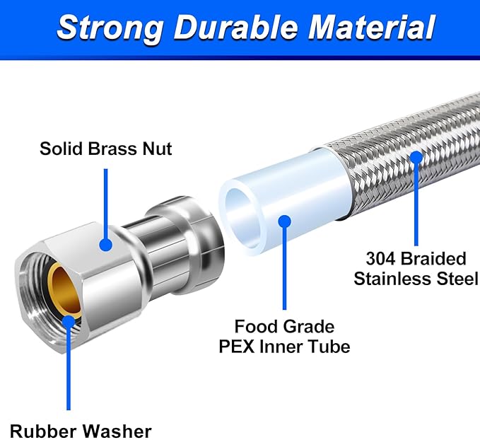 Dishwasher Installation Kit - 8 FT Stainless Steel Dishwasher Hose with 3/8" Compression Connections,Food Grade PEX Inner Tube Dishwasher Water Supply Line with Elbows,Adapters