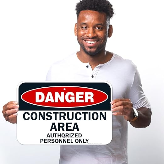 Danger Construction Area Sign, Authorized Personnel Only Sign, 12x18 Inches, Rust Free .063 Aluminum, Fade Resistant, Made in USA
