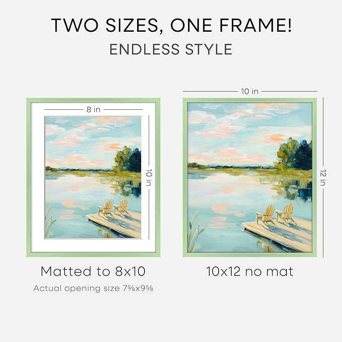 Homeforia 10x12 Picture Frame Sage Green, High End Metal 10x12 Wall Hanging Frame with Mat 8x10, 10 x 12 Poster Frame Matted to 8 x 10 inch Photo, 10by12 Thin Frame, Tempered Glass, Wall Kit, Set of 1