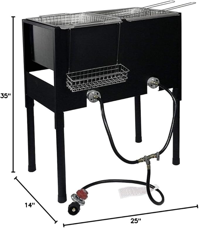 Triple Propane Deep Fryer-3 Basket Stainless Steel Cooker-Outdoor Fish Fry/Chicken-Tall Heavy Duty-Turkey Fryer Cart