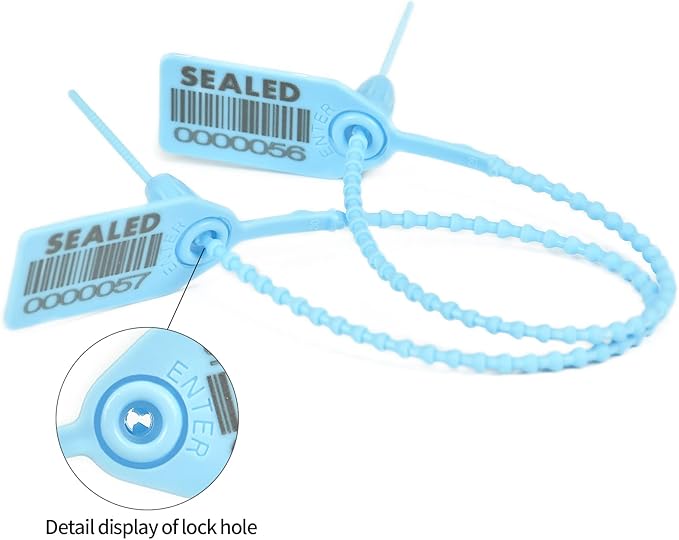 500 Light Blue Plastic Barcode Seals, Numberd Plastic Tamper Seals Security Tags, Pull-Tite Safety Zip Ties, Tamper Proof Tags Plasic Locks for Fire Extinguishers
