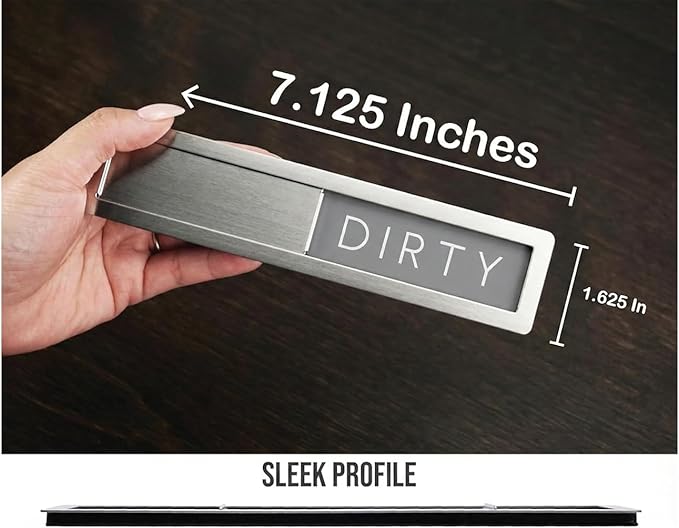 Stainless Steel Dishwasher Magnet Clean Dirty Sign - Premium Magnetic Sign That Says Clean/Dirty - Optional Adhesive for Non-Metal Surface Dish Washers - Modern Rustic Minimalistic Style
