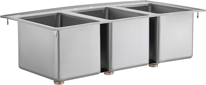 Kratos Commercial Restaurant Sink, 10"x14"x10" 16-Gauge Stainless Steel Three-Compartment Drop-In Sink with 10" Swing Spout Faucet (29N-221)