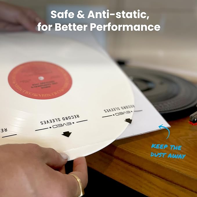 EVEO 25 Vinyl Inner Sleeves for Vinyl Records - Rice Paper Anti-Static LP For 12" Records - Record Sleeves inner Crystal-Clear Protection and Premium Quality - Archival Grade
