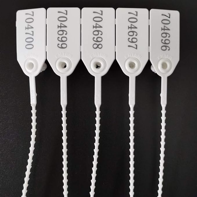 250mm Pull-Tite Plastic Security Seals Shipping Tags Disposable Signage Numbered(Package of 100) (White)