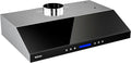 EKON 36 BLack New inches Under Cabinet Range Hood, 900 CFM Stainless Steel Kitchen Chimney Vent, 4 Speed Touch Screen Control With Remote 2Pcs 3W LED lights Dishwasher-safe Filters Fan Timer
