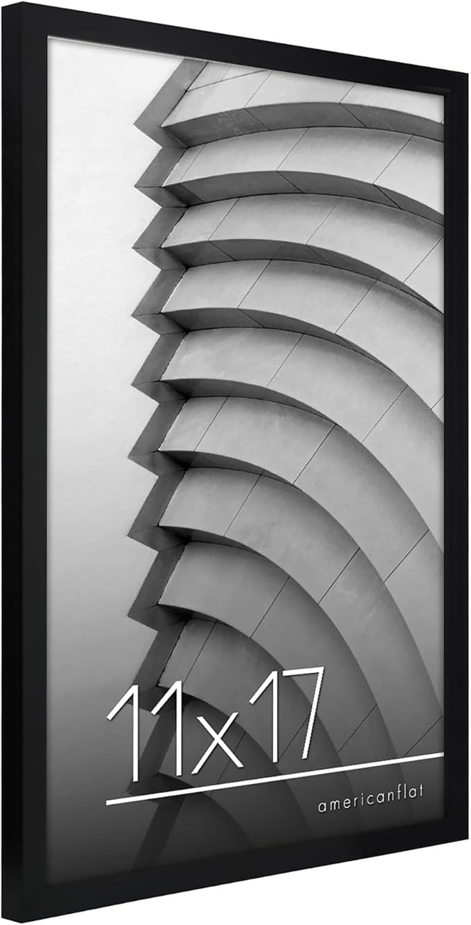 Americanflat 11x17 Picture Frame with Polished Plexiglass - Streamline Collection - Thin Border Picture Frame for Wall Display - Hanging Hardware Included - Black