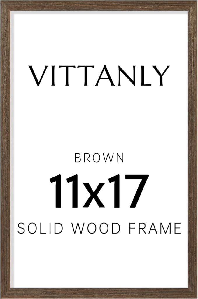 Vittanly 11x17 Picture Frame, Solid Wood Frame with Plexiglass, Includes 8x12 Mat, Wall Hanging or Tabletop for Photos, Home Decor, Brown, 1 Pack
