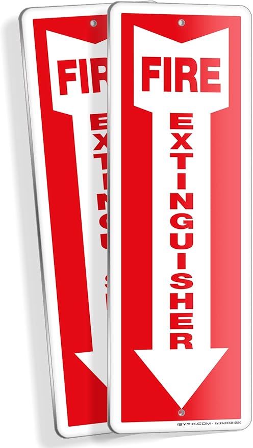iSYFIX Fire Extinguisher Sign – 2 Pack 4x12 Inch – 100% Rust Free .040 Aluminum Signs, Laminated for Ultimate UV, Weather, Scratch, Water and Fade Resistance, Indoor and Outdoor