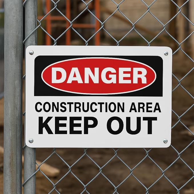 Constructicn Area Keep Out Signs, Danger Do Not Enter Sign Metal Danger Sign 10x14 Inch Rust Free Aluminum UV Printed Easy to Mount Weather Resistant Long Lasting Ink (4-Pack)…