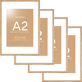 Homeforia A2 Picture Frame Natural Wood, High End Oak 16.5 x 23.4 Wooden Poster Frames Matted to 11.7 by 16.5 Photo, A2 Size Light Wood Frames with Mat A3 for Print, Tempered Glass, Wall Kit, Set of 4
