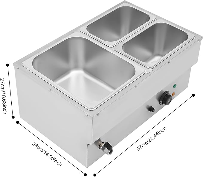 DYNAMI 110V 1500W Commercial Buffet Food Warmer,Large Capacity 3 Pan(2.4 * 2 Gal+1 Gal) Stainless Steel Electric Countertop Steam Table with Intelligent Thermostat Design,for Parties Buffet Catering