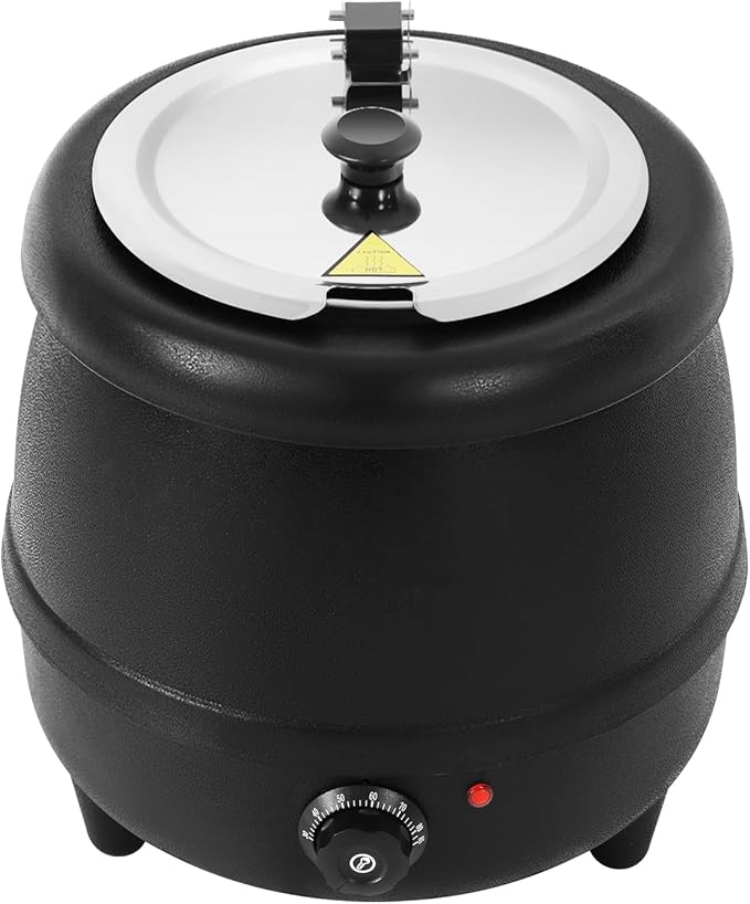 10.5QT Soup Warmers, Electric Soup Pot Commercial Soup Kettle with Stainless Steel Hinged Lid and Detachable Insert Pot, Temperature Control Knob for Restaurants and Party, Catering (Black)