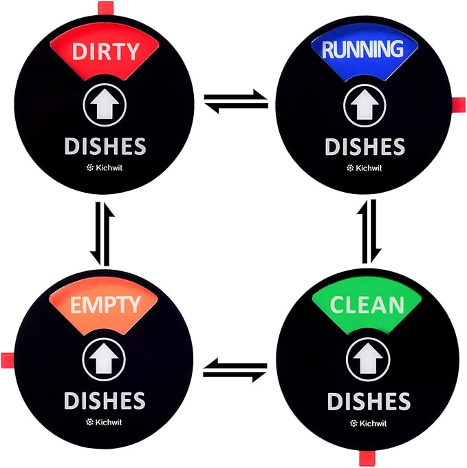 Kichwit Dishwasher Magnet Clean Dirty Sign Indicator with Running and Empty Options, Works on All Dishwashers, Non-Scratch Strong Magnetic Backing, Residue Free Adhesive Included, 4 Inch, Black