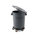 PRO&Family Commercial Round Trash Can with Lid and Dolly Rolling Waste Container, Ingredient Bin, Heavy-Duty Plastic, Anti-Static, Kitchen, Office, Outdoor Use (Gray, 20 Gallon)