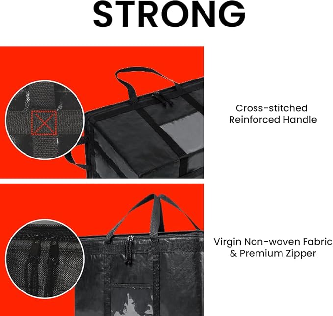 NZ home Insulated Bags for Food Delivery (3XL PRO) Grocery Shopping Cooler Bag, Pizza Delivery, Hot & Cold Catering Tote, Reusable, Foldable & Heavy Duty (2 Pack, Orange)