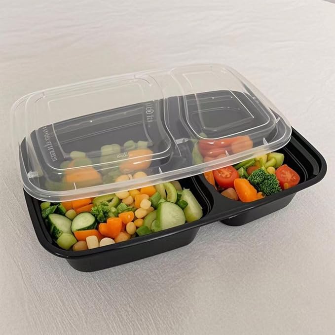 50 Packs 28oz 2-Grid Disposable Meal Prep Containers with Lids,To Go Take Out Plastic Food Storage, Disposable Takeaway Boxes,Freezer, Dishwasher Safe Prep Containers
