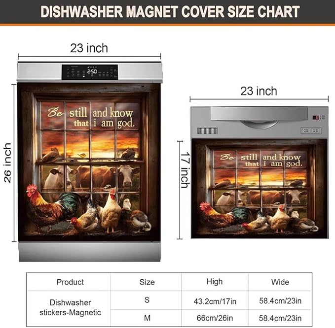 Farm Animal Dishwasher Magnet Cover - Be Still and Know That I am God Sticker Kitchen Decoration, Rooster Dishwasher Covers for Front, Farmhouse Magnetic Refrigerator Skin Panel Cover, 26"x17"