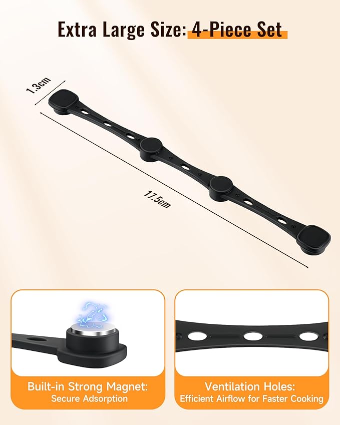 Air Fryer Magnets for Parchment Paper, 4Pcs Non-Segmented Design Air Fryer Accessories Locks Liner Magnet Silicone Buckle for Holding Down Disposable Safely, Prevent Covering Food＆Paper to Burn