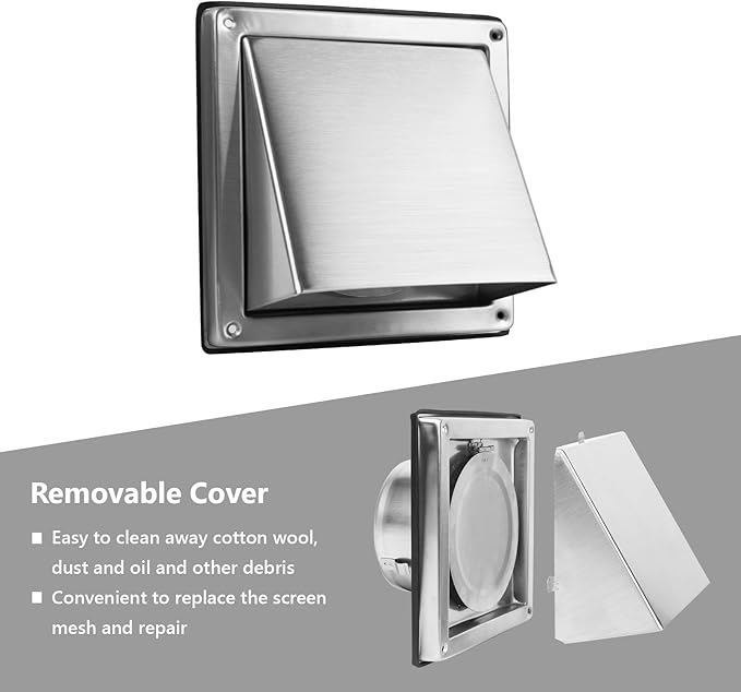 4 Inch Dryer Vent Cover Outside Stainless Steel Wall Vent with Removable Cover and Insect Screen Mesh