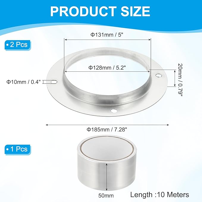PATIKIL 2Pcs 5 Inch Duct Connector Flange, Metal Straight Pipe Exhaust Flange Duct Mounting Plate for Heating Cooling Ventilation HVAC System, Galvanize Steel