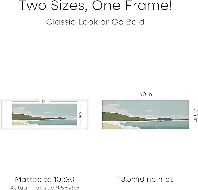 Homeforia 13.5x40 White Wood Picture Frame, High End Oak 13.5x40 Panoramic Poster Frames with Mat 10x30 Art, 13.5 x 40 Wooden Frame Matted to 10 x 30, 40x13.5 Frame, Tempered Glass, Wall Kit, Set of 2