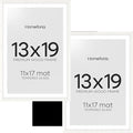 Homeforia 13x19 Picture Frame White, High End Oak 13x19 White Wood Frame with Mat 11x17 Photo, 13 x 19 Wooden Poster Frames Matted to 11 by 17, 19x13 Hanging Frames, Tempered Glass, Wall Kit, Set of 2