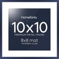 Homeforia 10x10 Picture Frame Navy Blue, High End Metal 10 by 10 Square Frames with Mat 8 x 8 Photo, 10by10 Poster Frame Matted to 8x8 Print, Wall or Tabletop Frame, Tempered Glass, Wall Kit, Set of 1