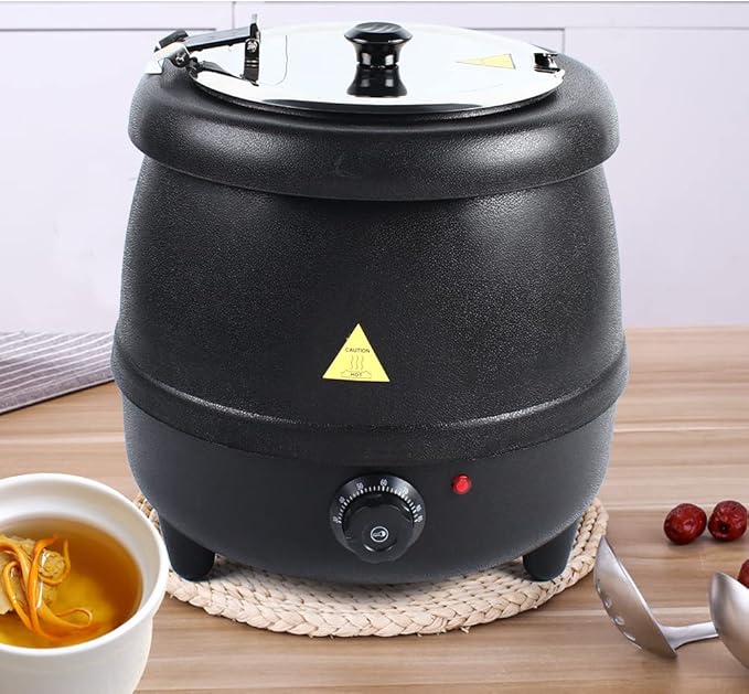 10L Soup Kettle Commercial Electric Soup Warmer 400W PP Shell Stainless Steel Countertop Food Kettle Warmer Pot for Home Restaurant, Black