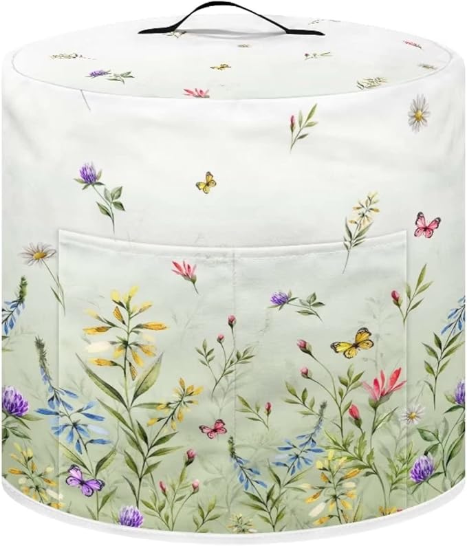Dust Cover for 8 Quart Pressure Cooker and Extra Accessories, Dust Proof Easy to Clean Cover Electric Appliance Air Fryer Accessories with Storage Pocket, Floral Green