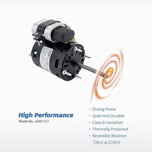 9721, D1127 Refrigeration Fan Motor Replaces Fasco Blower D1101 1126 Century 9650 AO Smith 9656 Bohn 25309101 5008, 1/12HP, 1/15, 1/20HP, 3.3in 1550RPM 115/230V, 60Hz 1.1/0.6A PD1127 EM1127